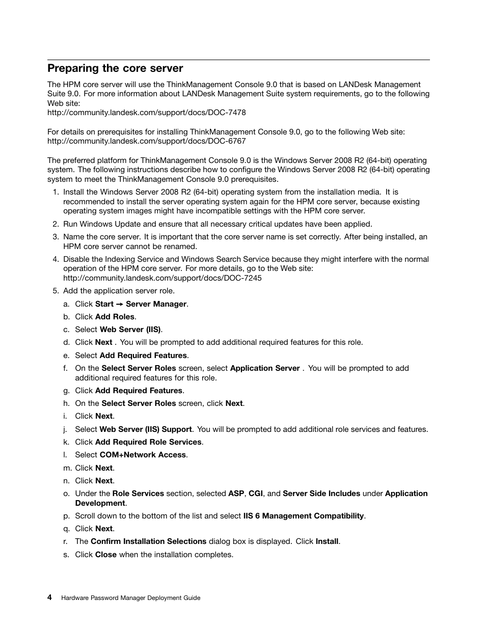 Preparing the core server | Lenovo ThinkVantage (Hardware Password Manager Deployment Guide) User Manual | Page 12 / 60