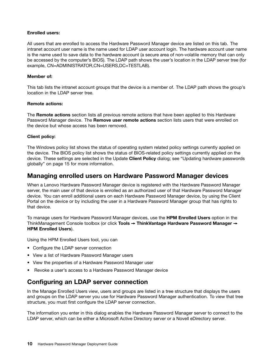 Configuring an ldap server connection | Lenovo ThinkVantage (Hardware Password Manager Deployment Guide) User Manual | Page 18 / 60