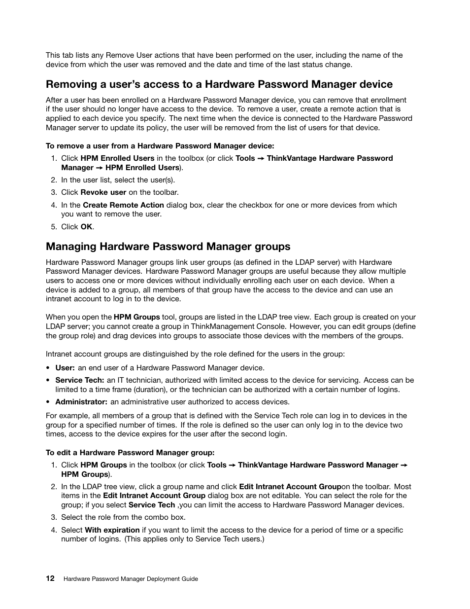 Managing hardware password manager groups | Lenovo ThinkVantage (Hardware Password Manager Deployment Guide) User Manual | Page 20 / 60