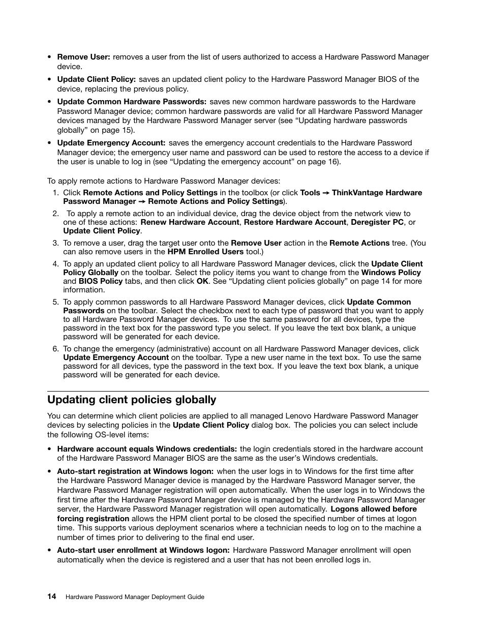 Updating client policies globally | Lenovo ThinkVantage (Hardware Password Manager Deployment Guide) User Manual | Page 22 / 60