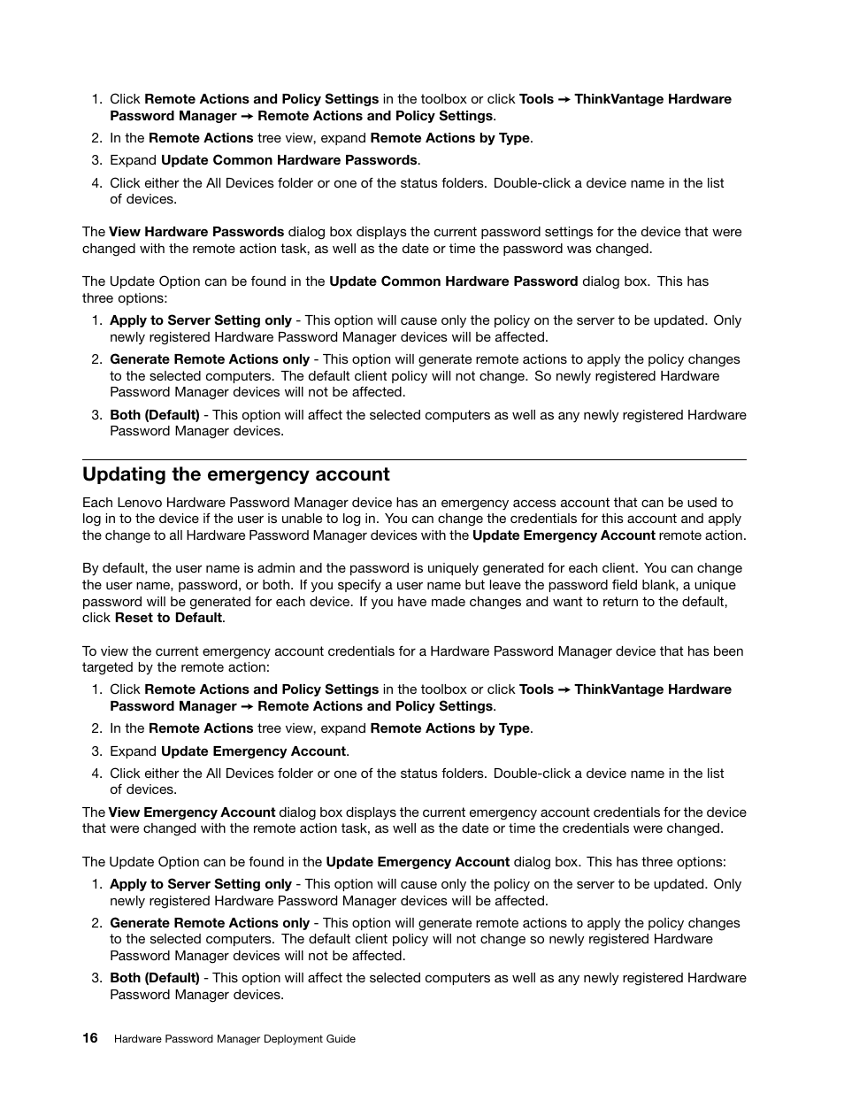 Updating the emergency account | Lenovo ThinkVantage (Hardware Password Manager Deployment Guide) User Manual | Page 24 / 60