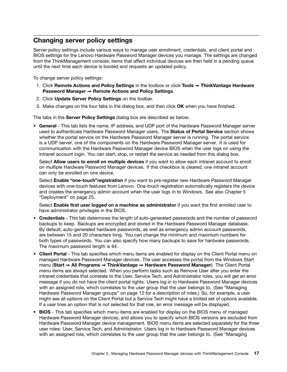 Changing server policy settings | Lenovo ThinkVantage (Hardware Password Manager Deployment Guide) User Manual | Page 25 / 60