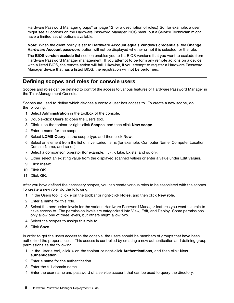 Defining scopes and roles for console users | Lenovo ThinkVantage (Hardware Password Manager Deployment Guide) User Manual | Page 26 / 60