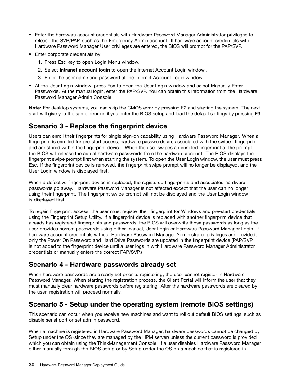 Scenario 3 - replace the fingerprint device, Scenario 4 - hardware passwords already set | Lenovo ThinkVantage (Hardware Password Manager Deployment Guide) User Manual | Page 38 / 60