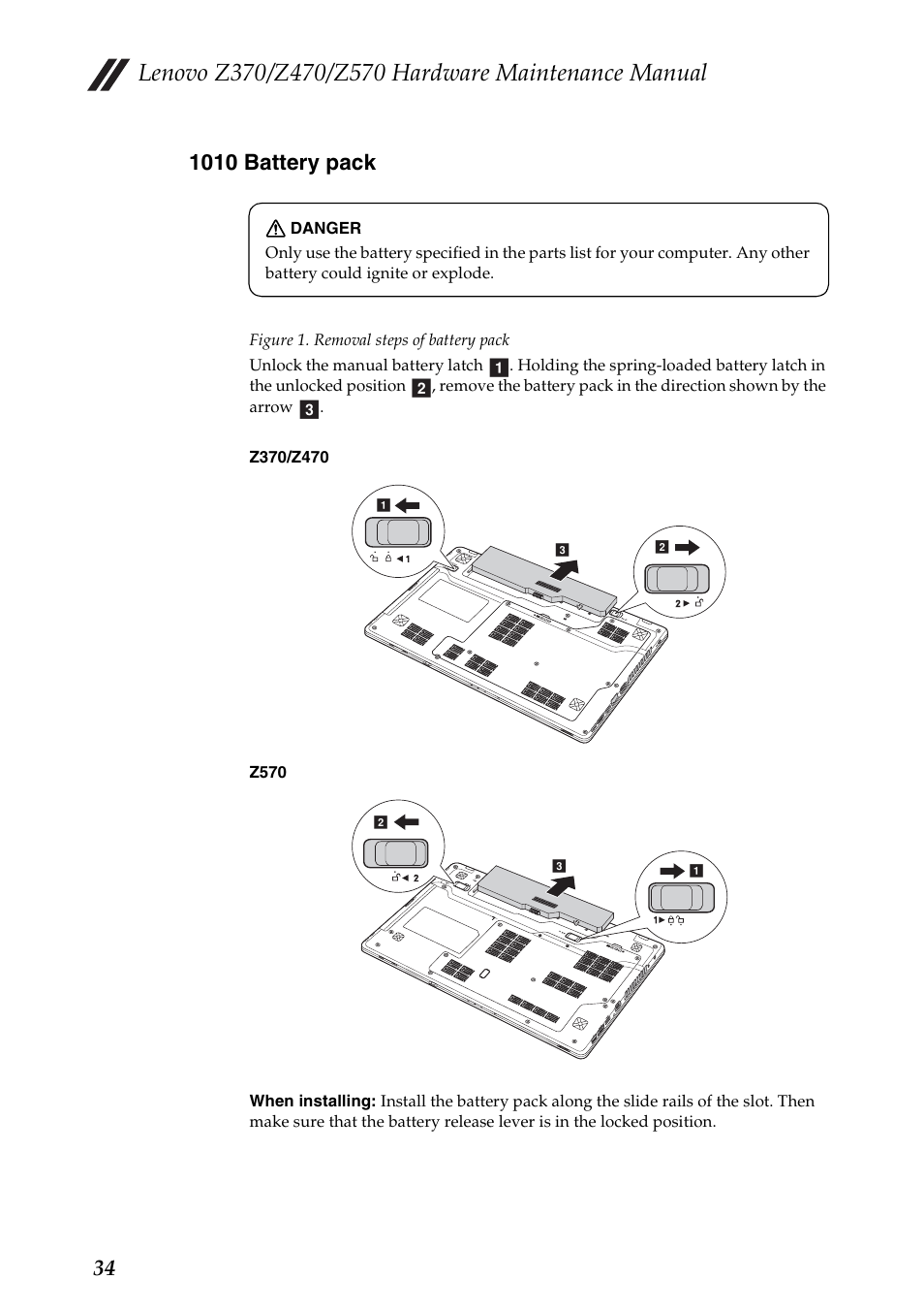 1010 battery pack | Lenovo IdeaPad Z570 User Manual | Page 38 / 120