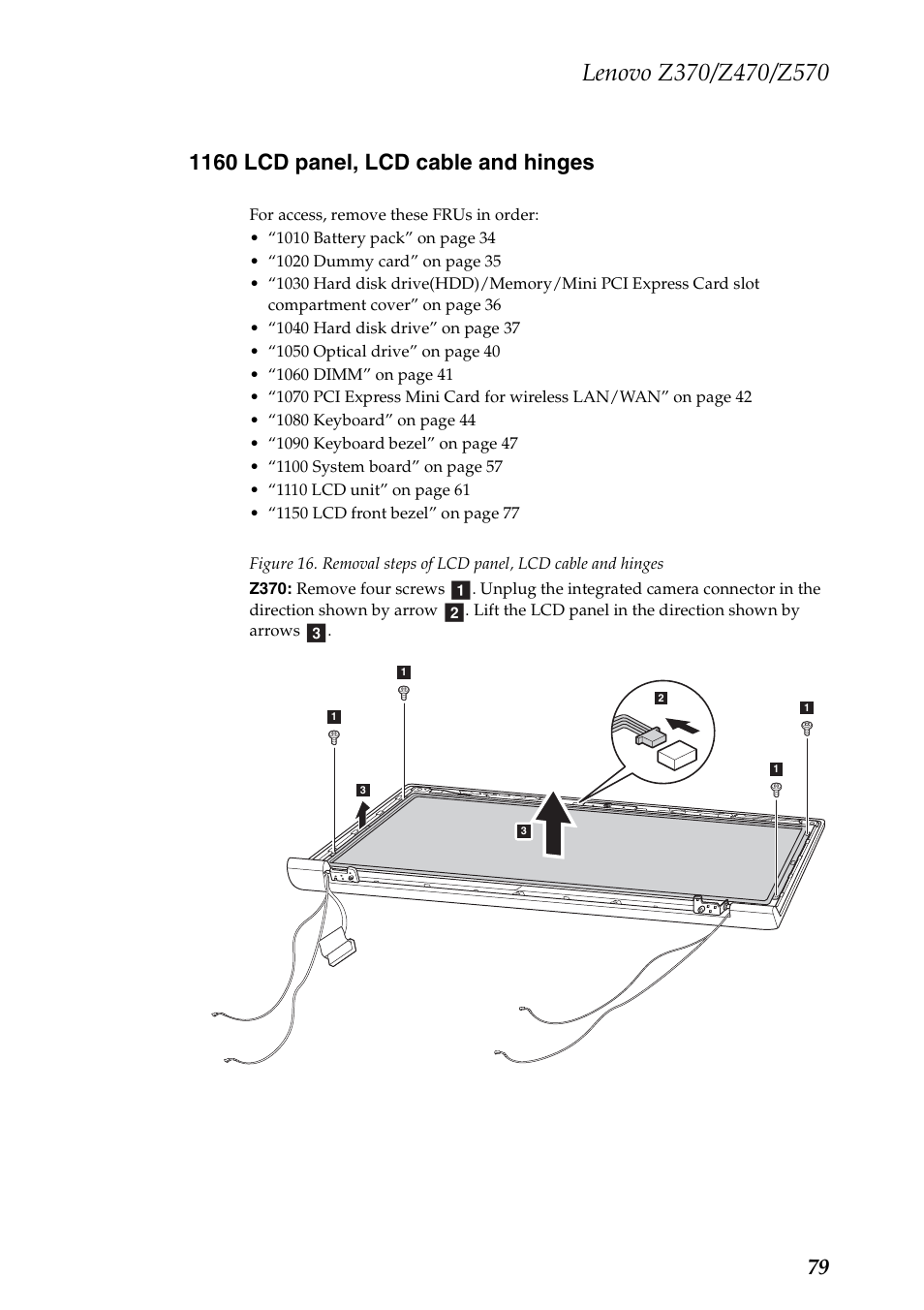 1160 lcd panel, lcd cable and hinges, Ab c | Lenovo IdeaPad Z570 User Manual | Page 83 / 120