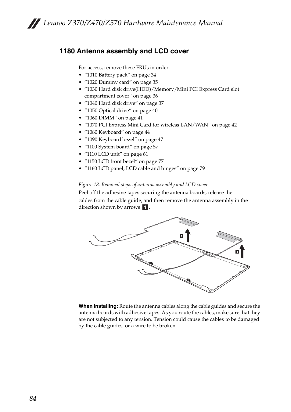 1180 antenna assembly and lcd cover | Lenovo IdeaPad Z570 User Manual | Page 88 / 120