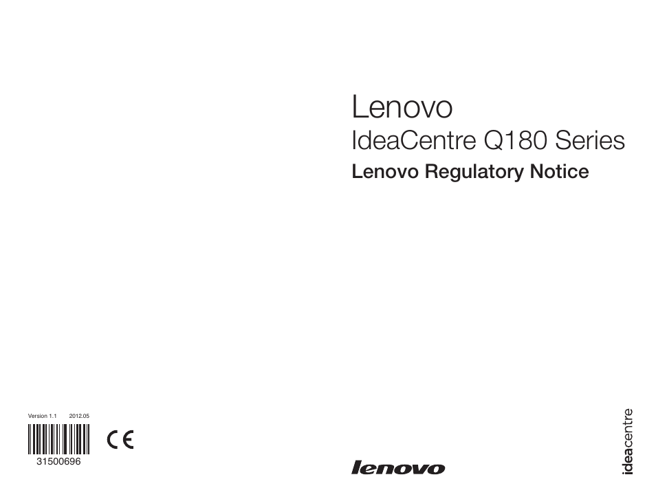 Lenovo IdeaCentre Q180 User Manual | 35 pages