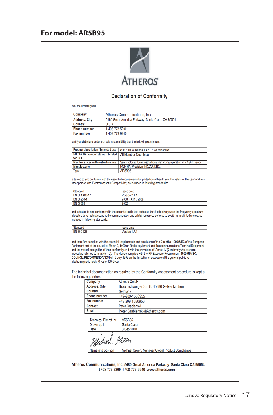 For model: ar5b95 | Lenovo IdeaCentre Q180 User Manual | Page 18 / 35