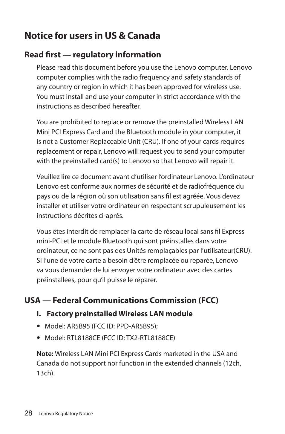 Notice for users in us & canada | Lenovo IdeaCentre Q180 User Manual | Page 29 / 35