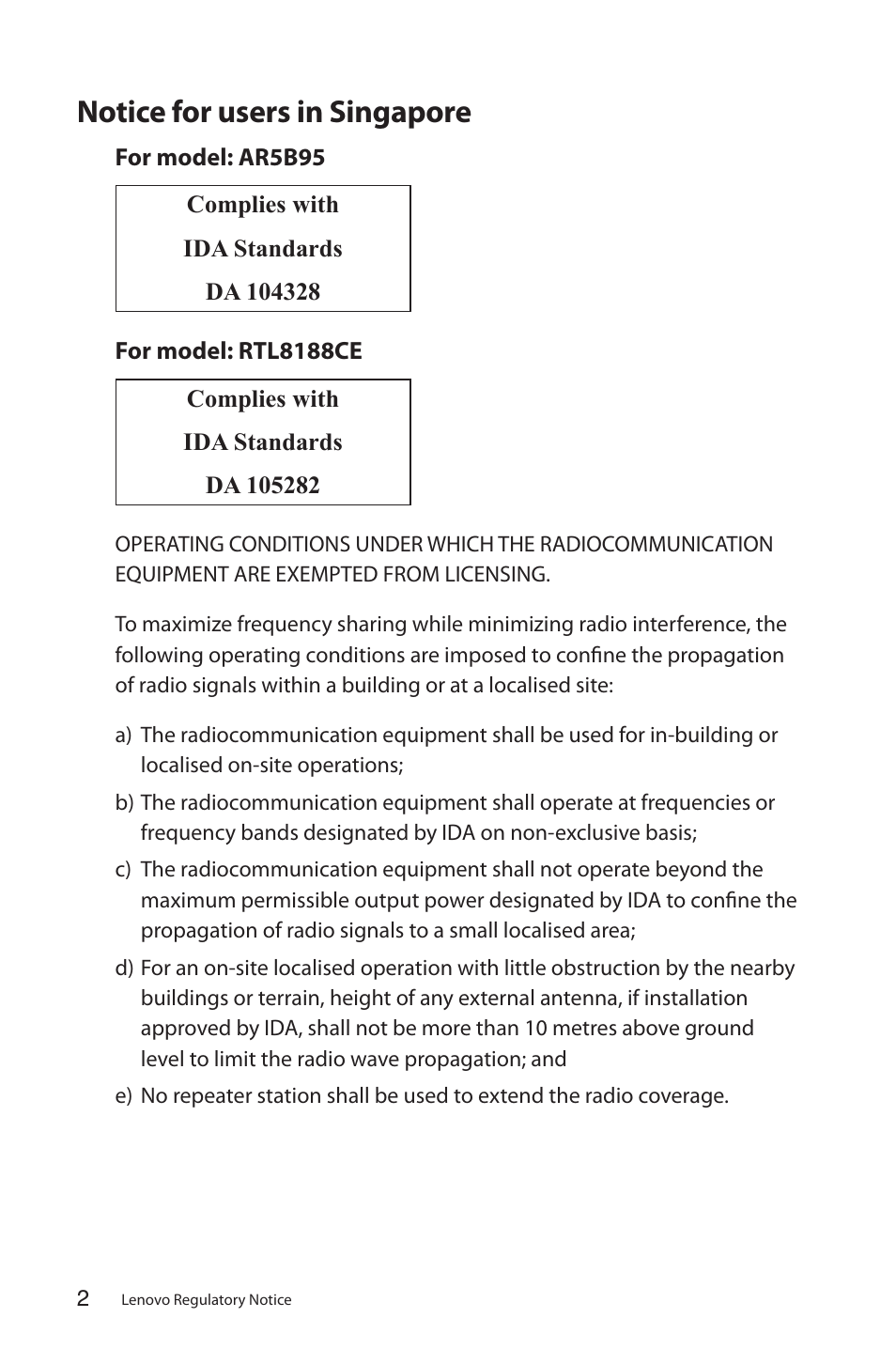 Notice for users in singapore | Lenovo IdeaCentre Q180 User Manual | Page 3 / 35
