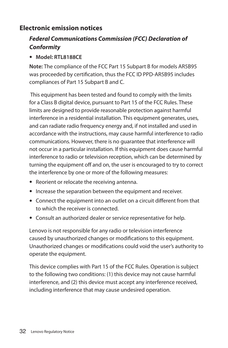 Electronic emission notices | Lenovo IdeaCentre Q180 User Manual | Page 33 / 35