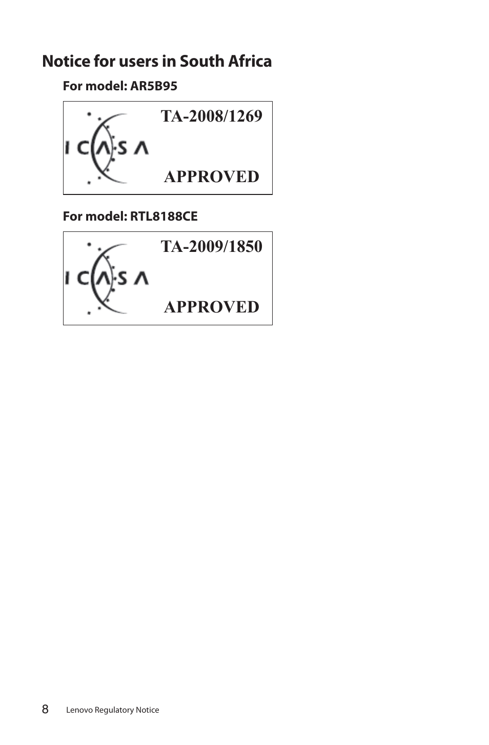 Notice for users in south africa | Lenovo IdeaCentre Q180 User Manual | Page 9 / 35