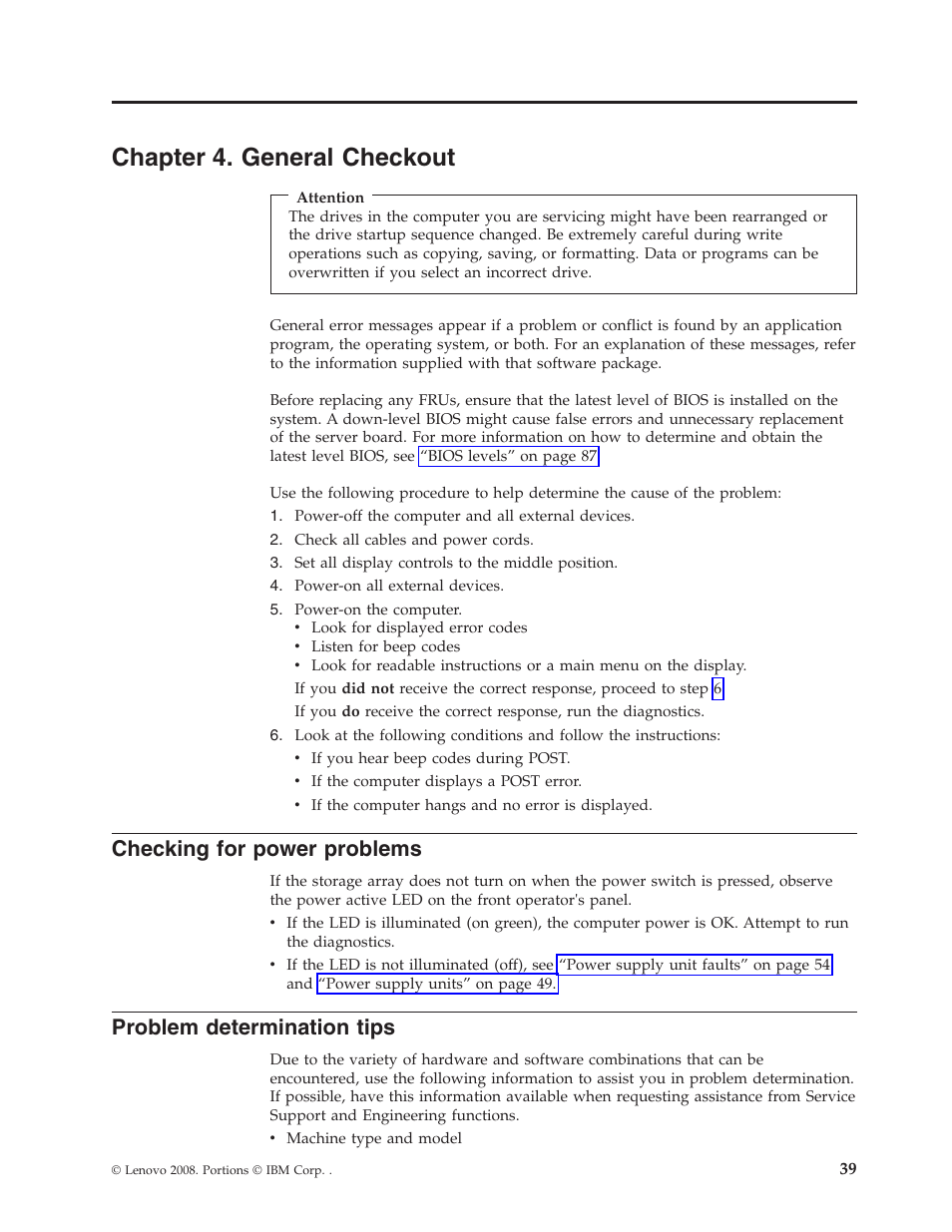 Chapter 4. general checkout, Checking for power problems, Problem determination tips | Chapter, General, Checkout, Checking, Power, Problems, Problem | Lenovo Secure Managed Client User Manual | Page 45 / 100