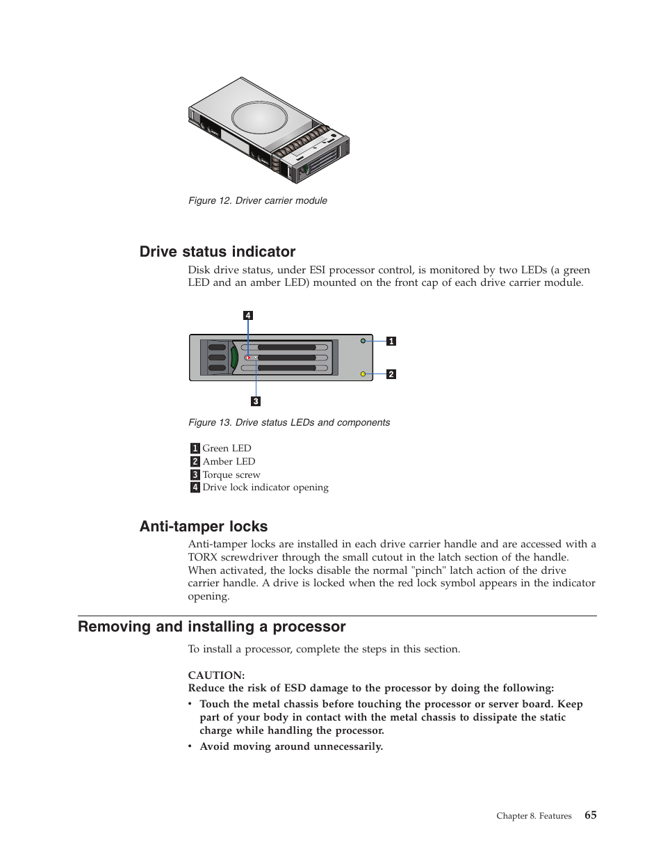 Drive status indicator, Anti-tamper locks, Removing and installing a processor | Drive, Status, Indicator, Anti-tamper, Locks, Removing, Installing | Lenovo Secure Managed Client User Manual | Page 71 / 100