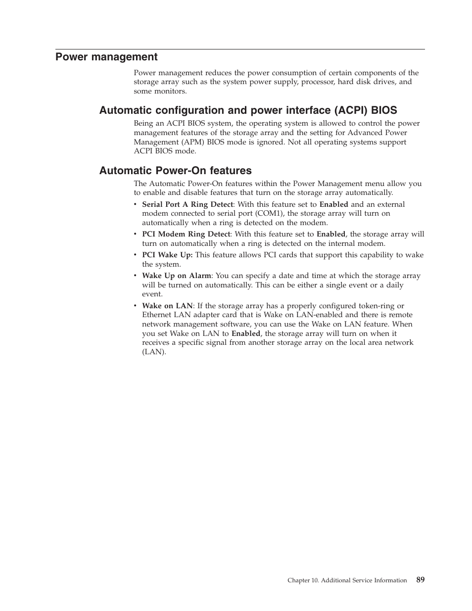 Power management, Automatic power-on features, Power | Management, Automatic, Configuration, Interface, Acpi), Bios, Power-on | Lenovo Secure Managed Client User Manual | Page 95 / 100
