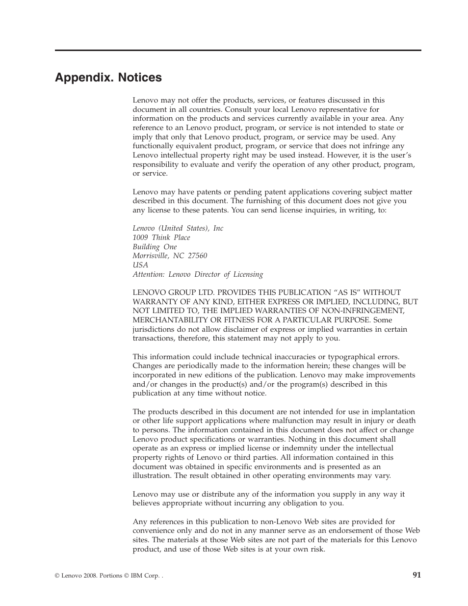 Appendix. notices, Notices, Appendix | Lenovo Secure Managed Client User Manual | Page 97 / 100
