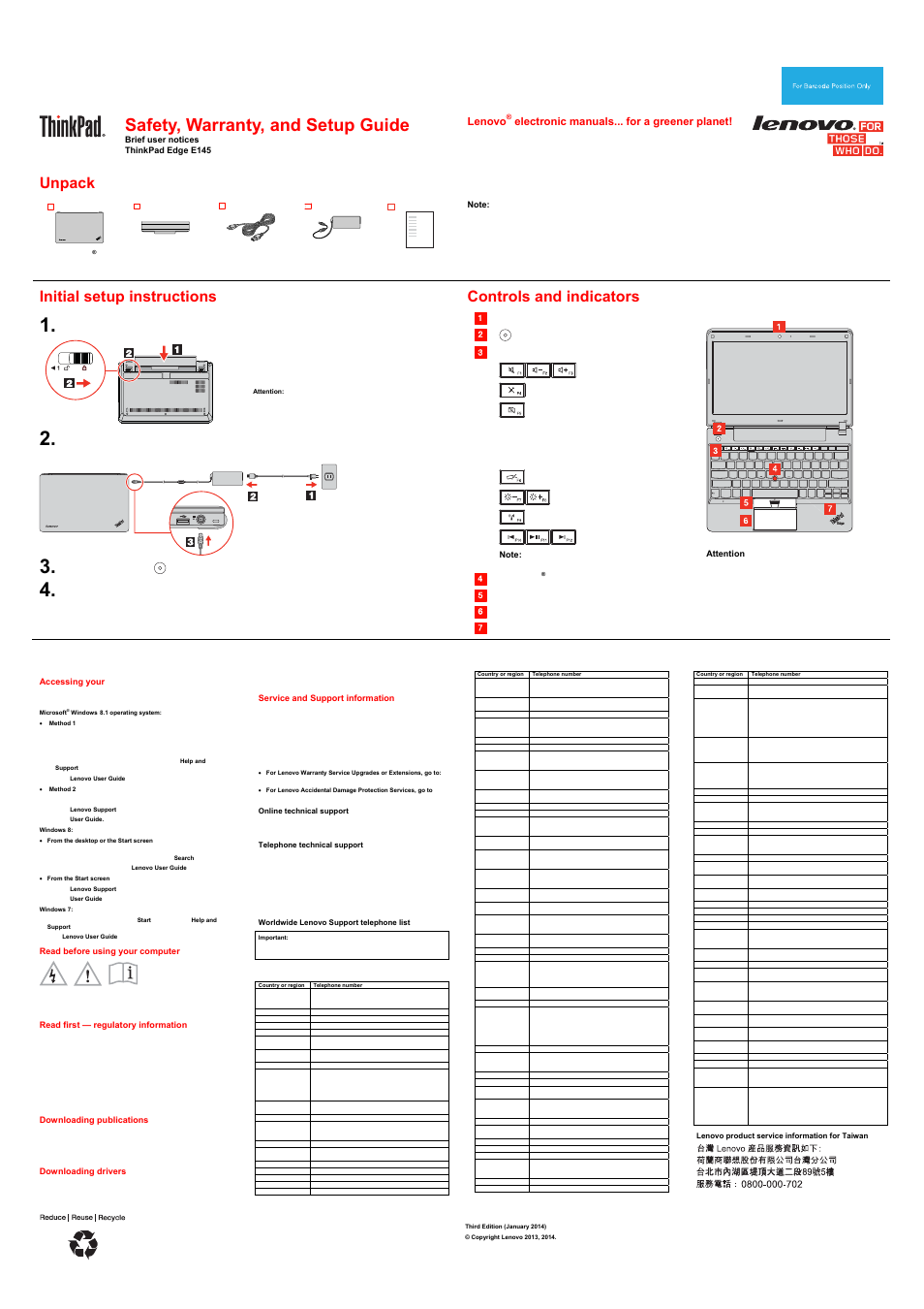 Lenovo ThinkPad Edge E145 User Manual | 2 pages