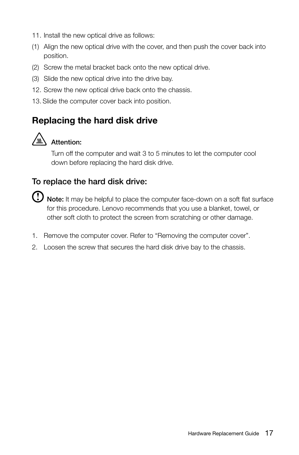 Replacing the hard disk drive | Lenovo IdeaCentre B520e User Manual | Page 22 / 29