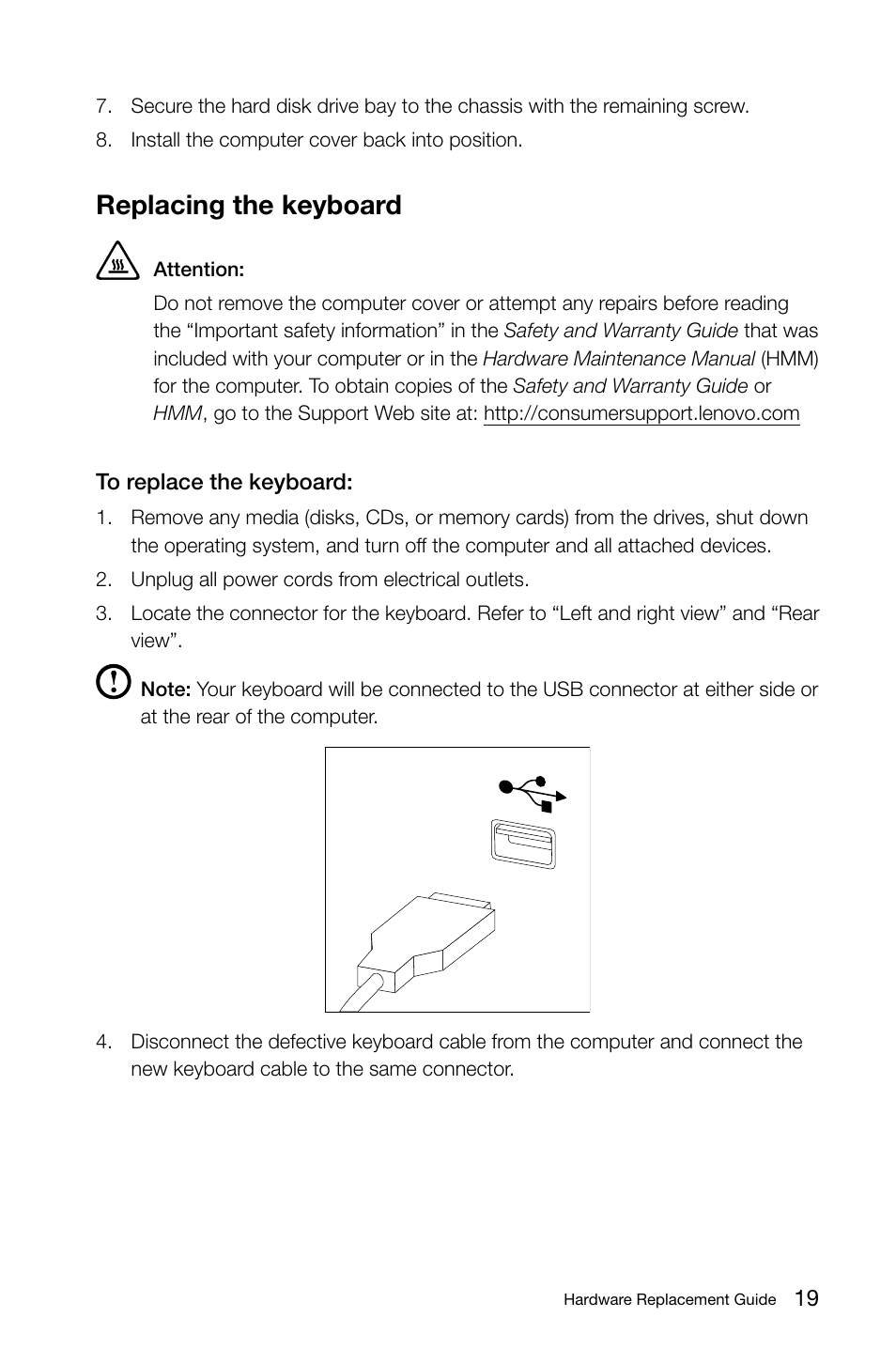 Replacing the keyboard | Lenovo IdeaCentre B520e User Manual | Page 24 / 29