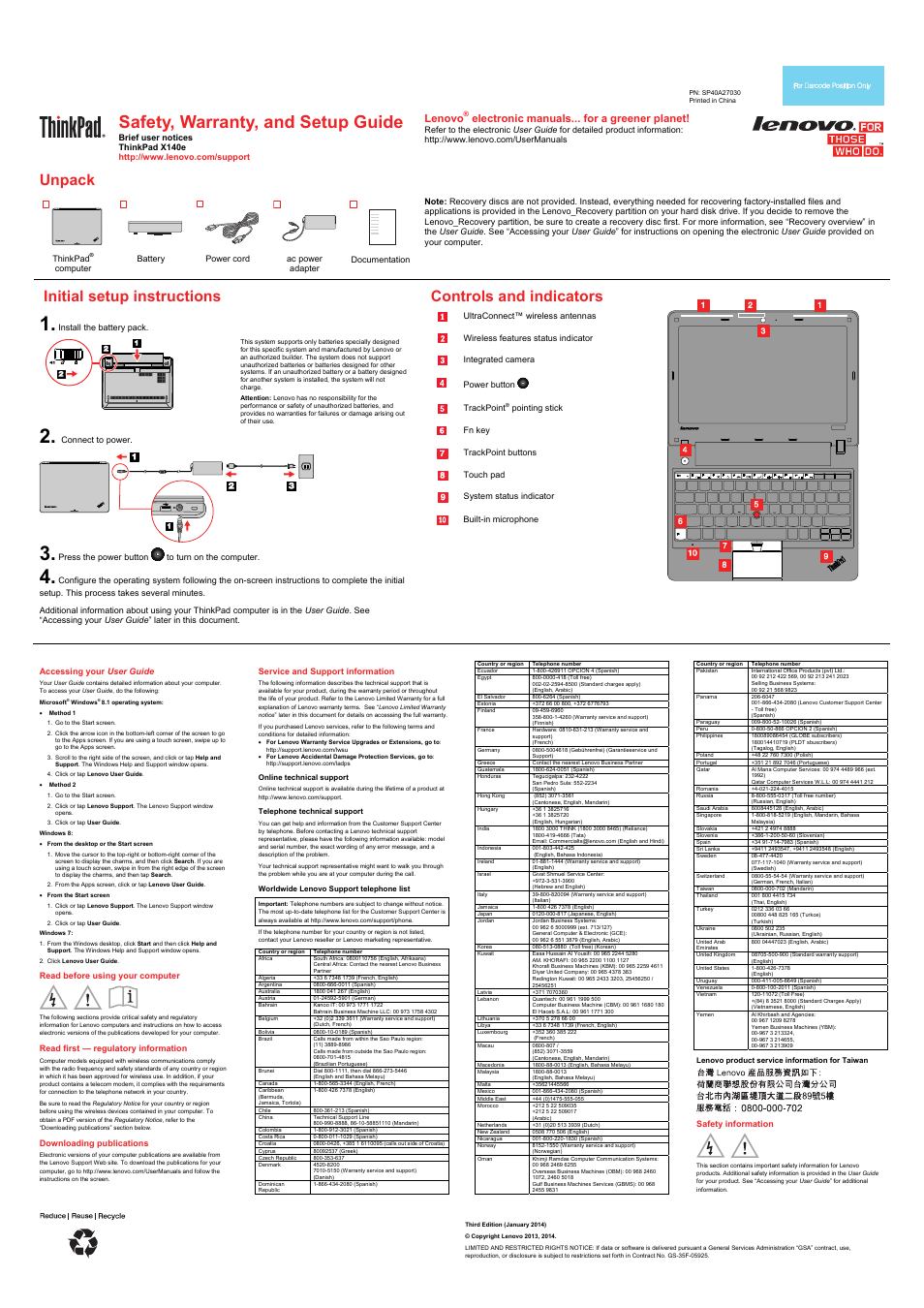 Lenovo ThinkPad X140e User Manual | 2 pages