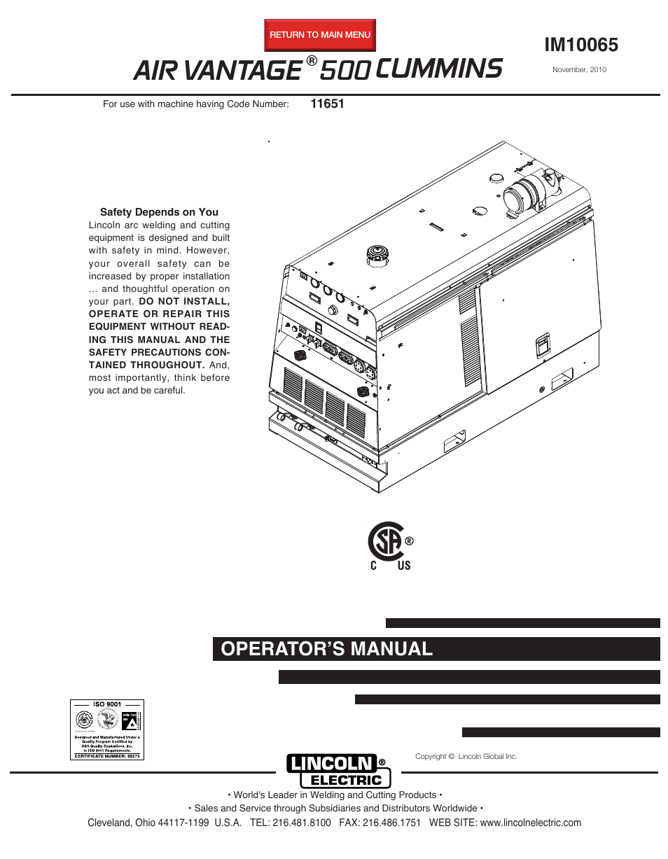 Lincoln Electric AIR VANTAGE IM10065 User Manual | 54 pages