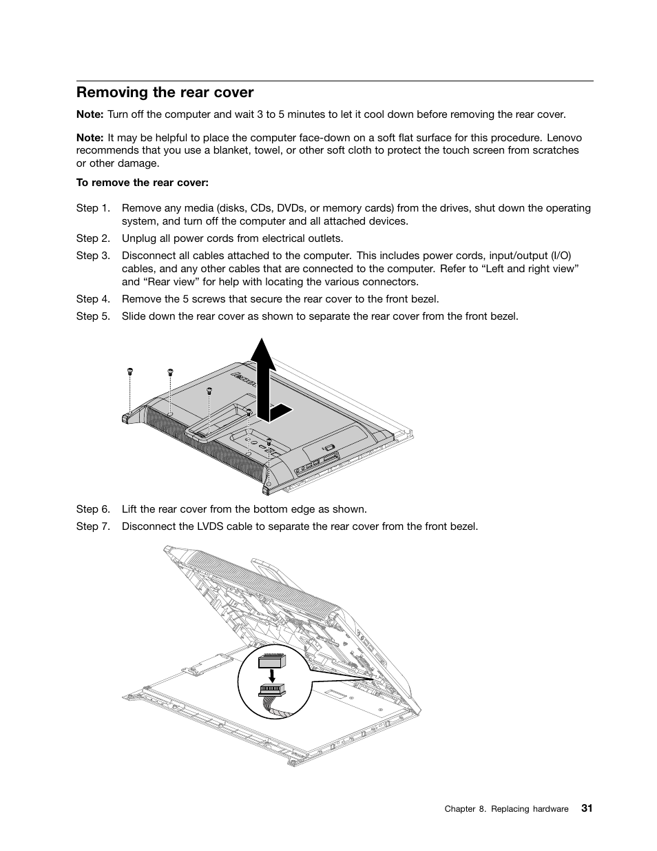 Removing the rear cover | Lenovo C240 All-in-One User Manual | Page 37 / 63