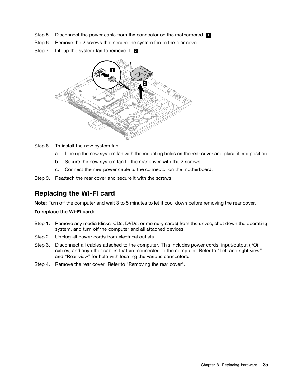 Replacing the wi-fi card | Lenovo C240 All-in-One User Manual | Page 41 / 63