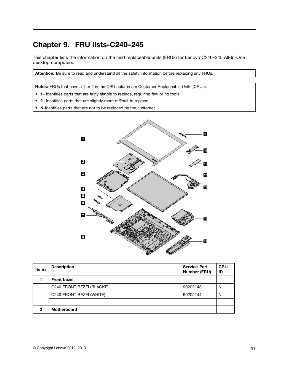 Chapter 9. fru lists-c240–245 | Lenovo C240 All-in-One User Manual | Page 53 / 63
