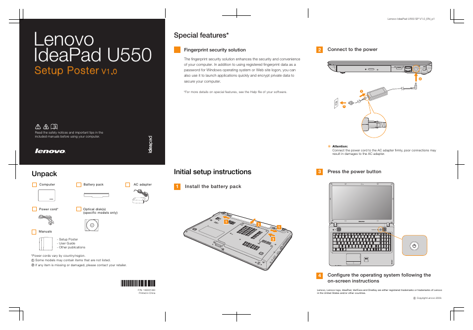 Lenovo IdeaPad U550 User Manual | 2 pages