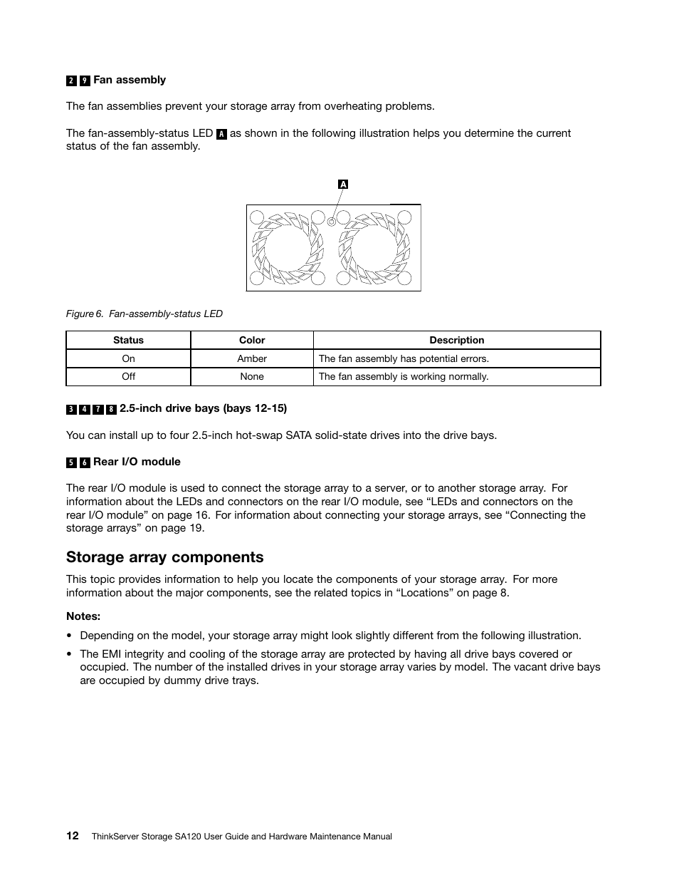 Storage array components | Lenovo ThinkServer Storage SA120 User Manual | Page 24 / 96