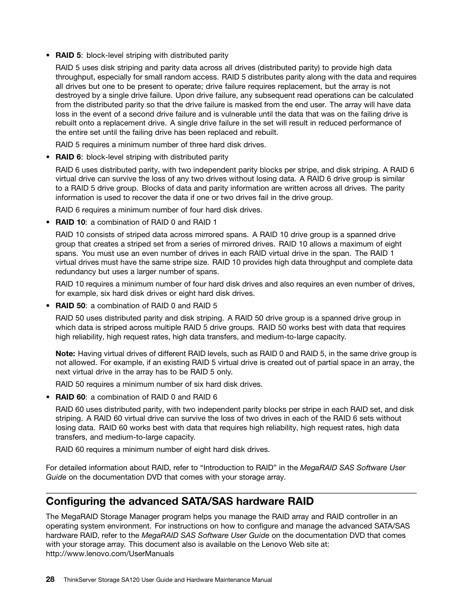 Configuring the advanced sata/sas hardware raid | Lenovo ThinkServer Storage SA120 User Manual | Page 40 / 96