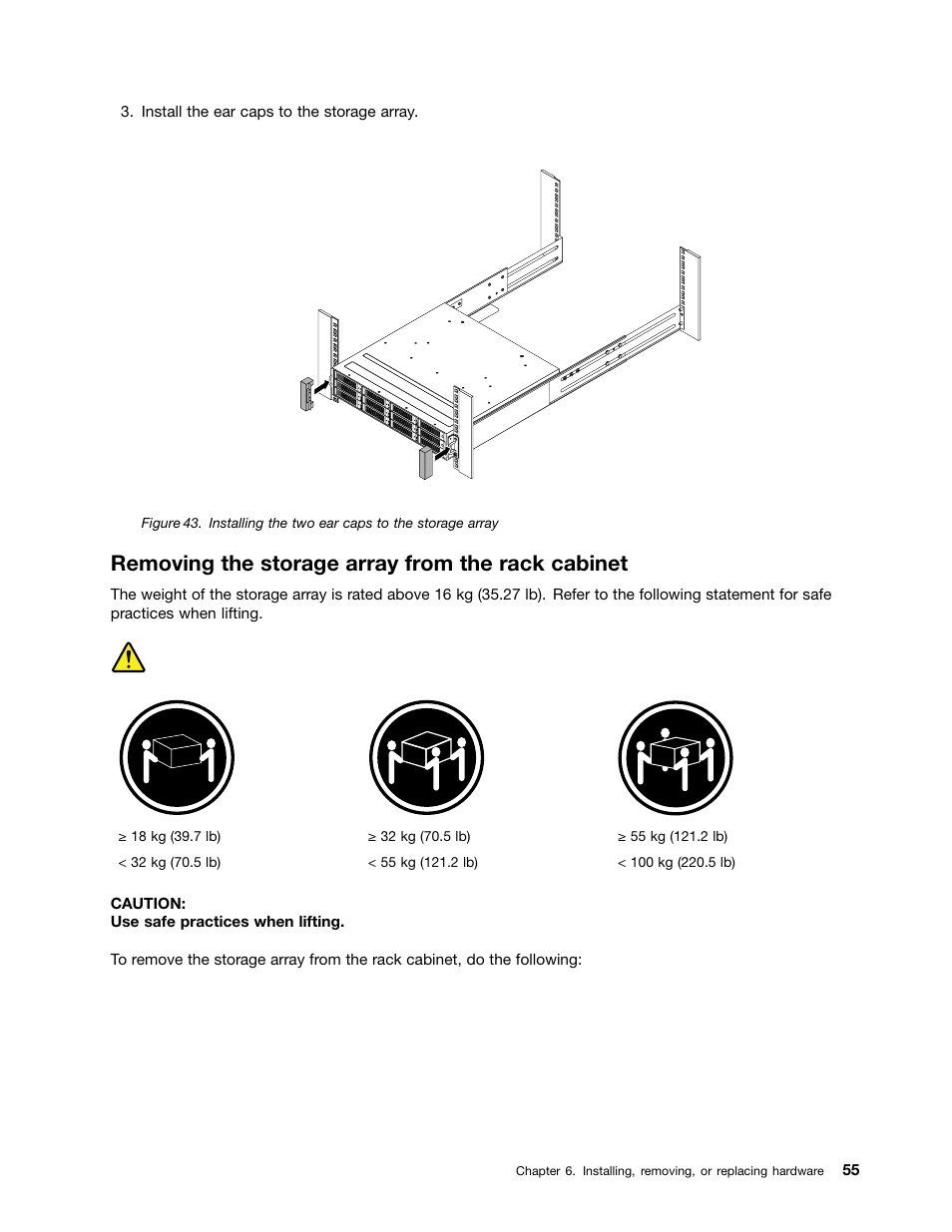Removing the storage array from the rack cabinet | Lenovo ThinkServer Storage SA120 User Manual | Page 67 / 96