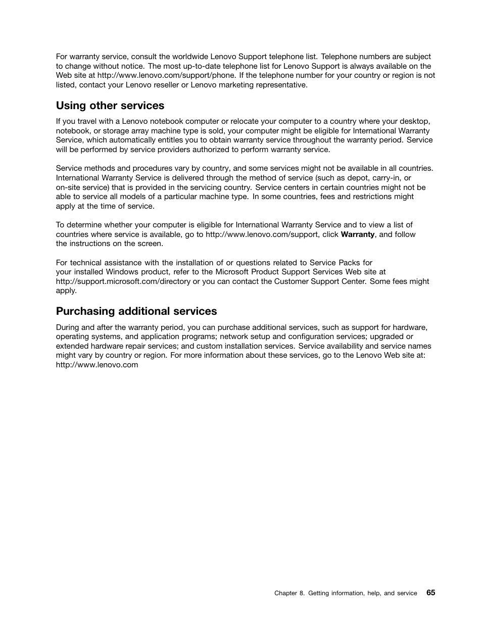 Using other services, Purchasing additional services | Lenovo ThinkServer Storage SA120 User Manual | Page 77 / 96