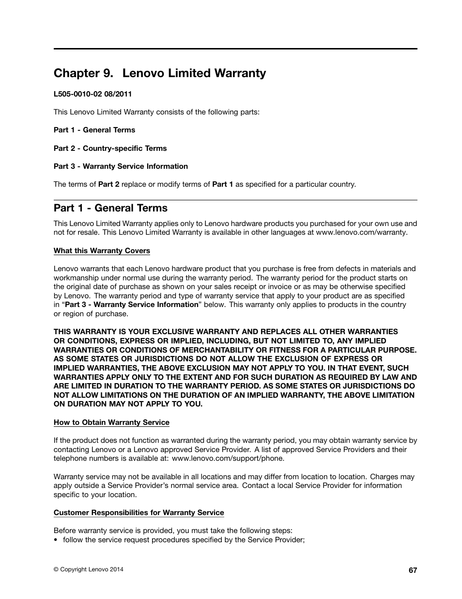 Chapter 9. lenovo limited warranty, Part 1 - general terms | Lenovo ThinkServer Storage SA120 User Manual | Page 79 / 96