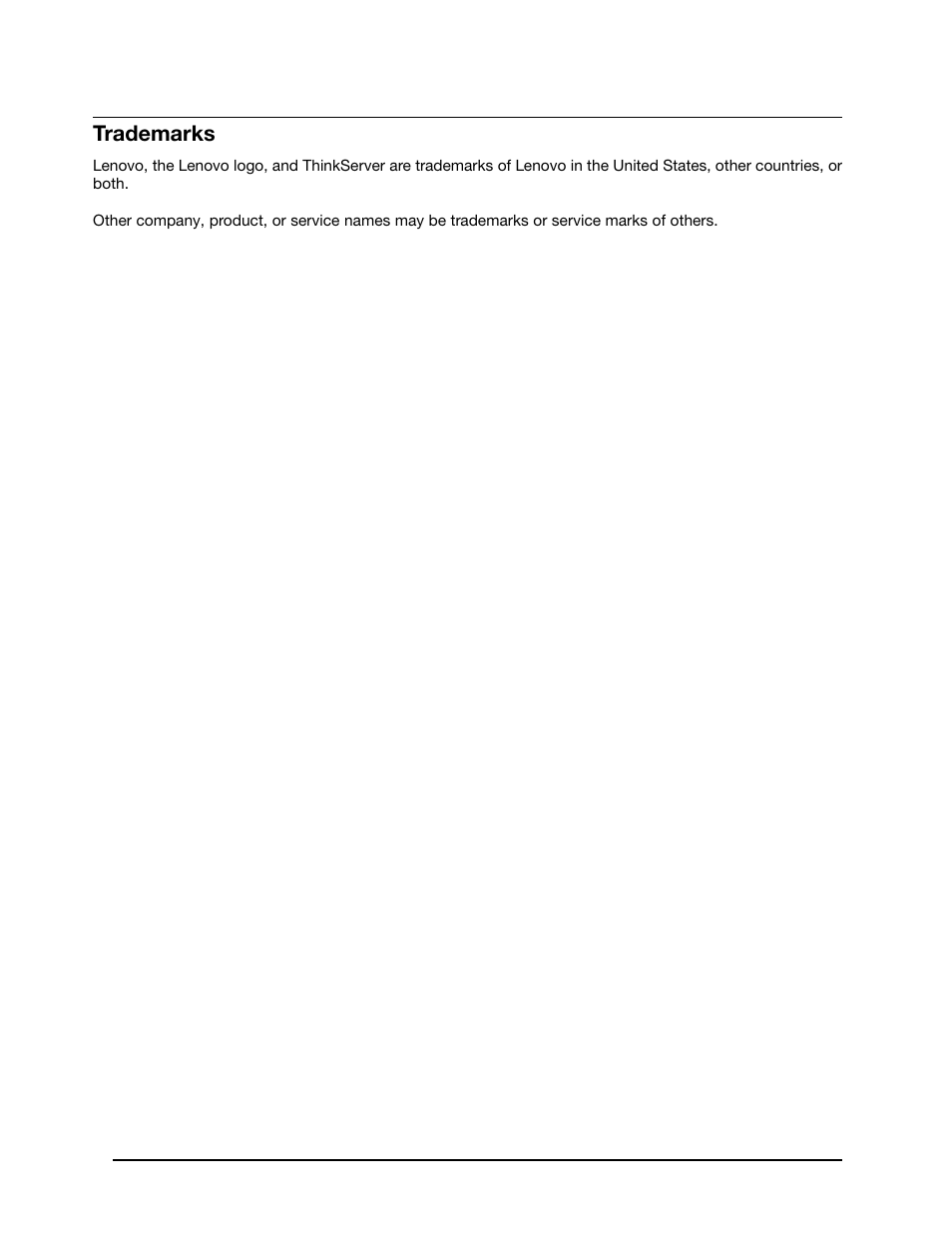 Trademarks | Lenovo ThinkServer TD340 User Manual | Page 27 / 28