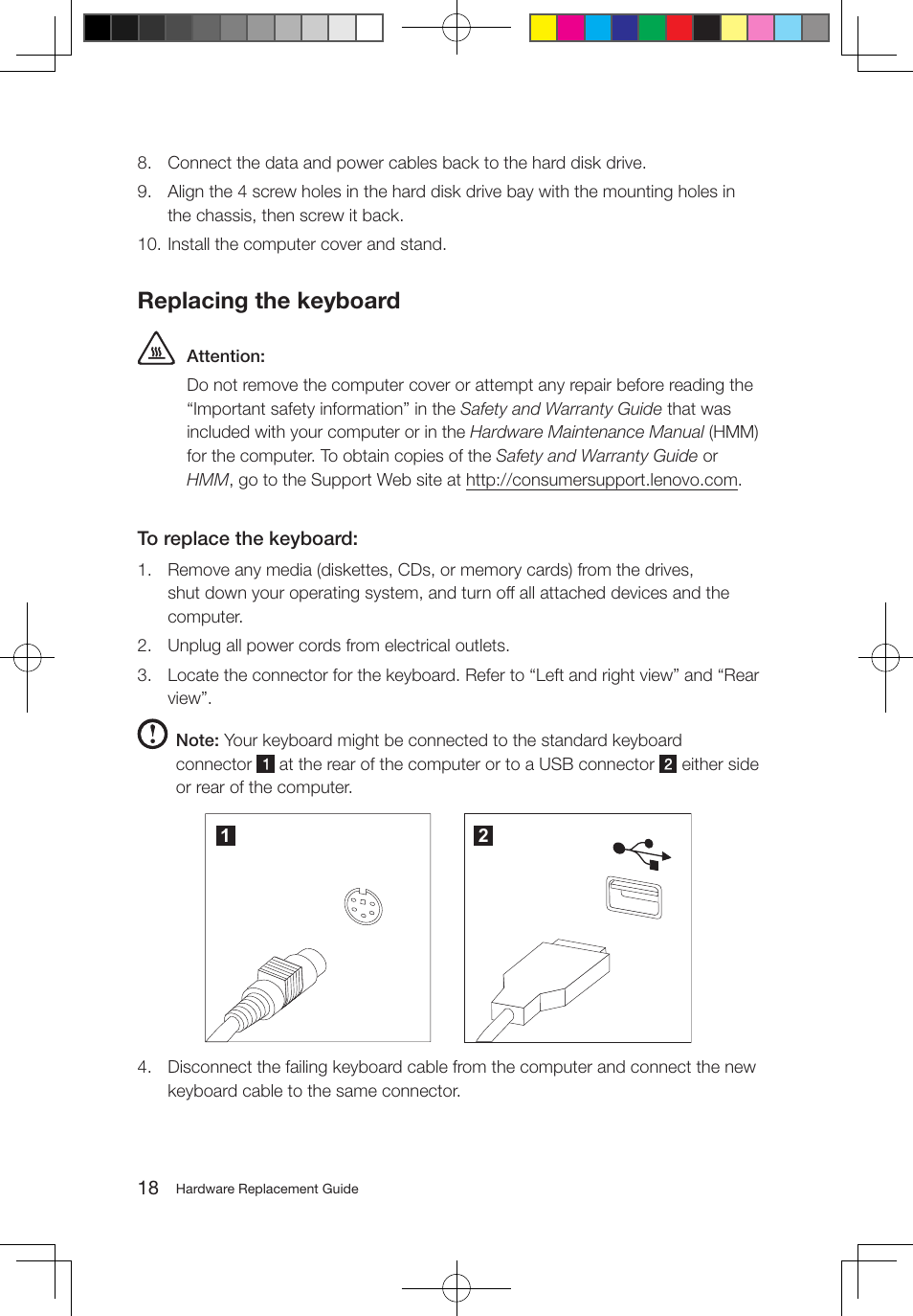Replacing the keyboard | Lenovo IdeaCentre B310 User Manual | Page 21 / 25