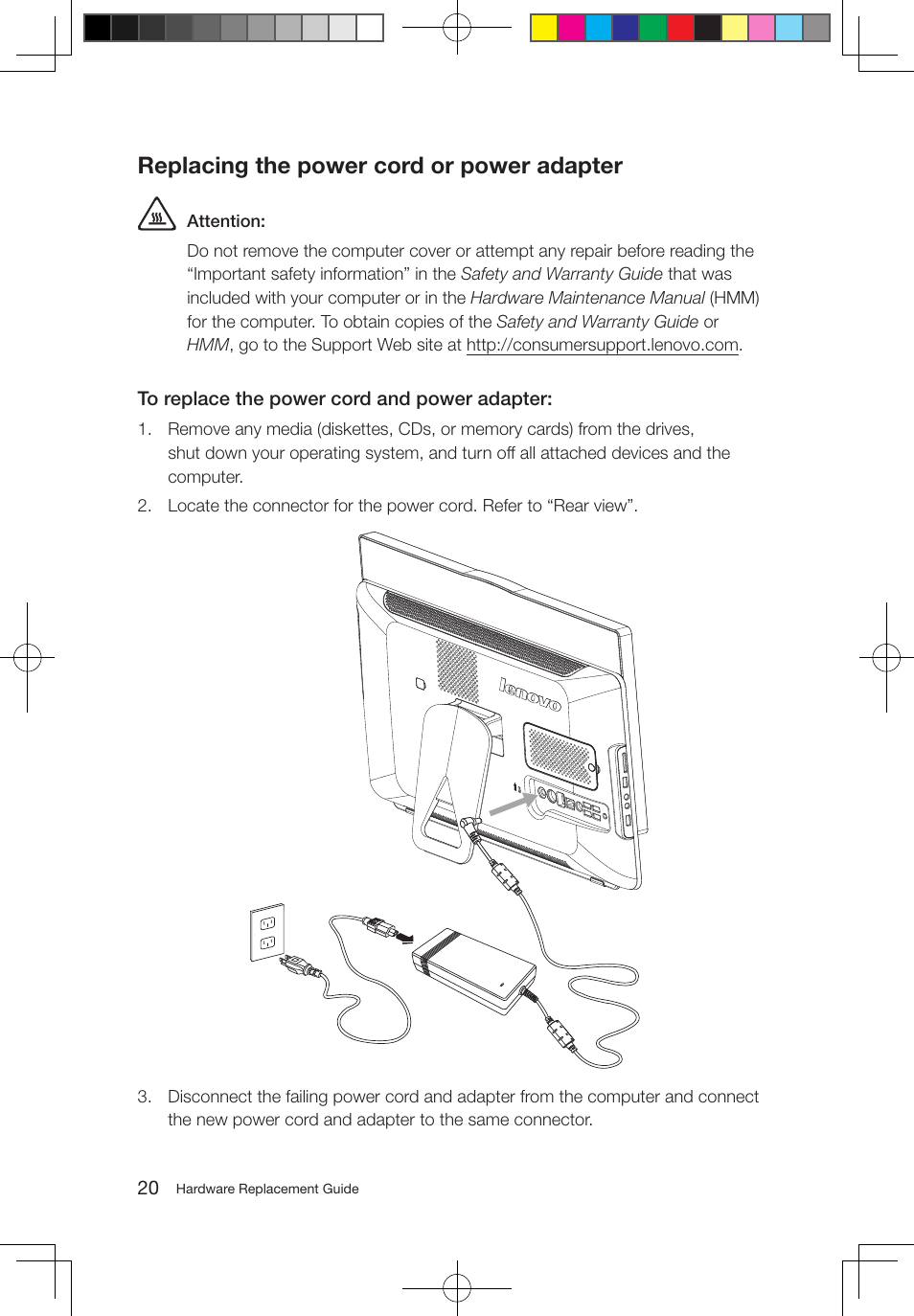 Replacing the power cord or power adapter | Lenovo IdeaCentre B310 User Manual | Page 23 / 25