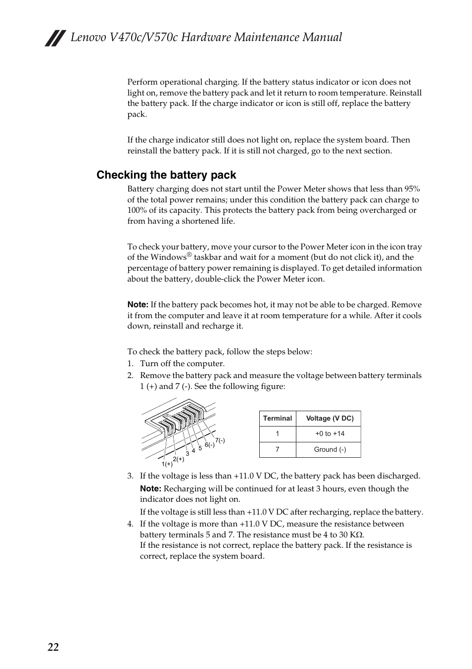 Checking the battery pack | Lenovo V470c Notebook User Manual | Page 26 / 95