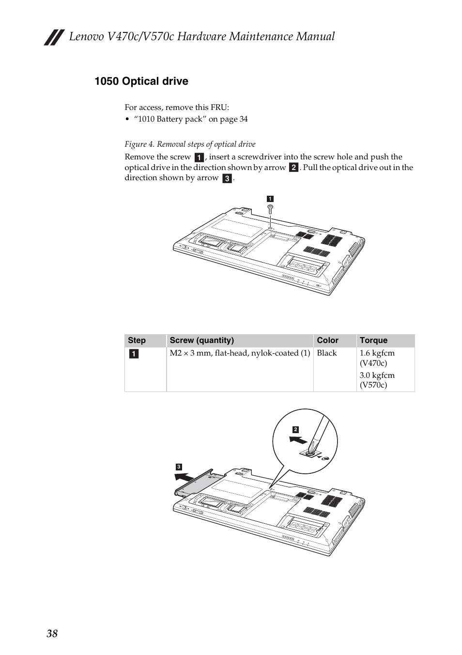 1050 optical drive | Lenovo V470c Notebook User Manual | Page 42 / 95