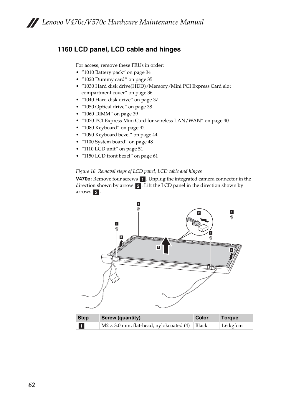 1160 lcd panel, lcd cable and hinges, Ab c | Lenovo V470c Notebook User Manual | Page 66 / 95