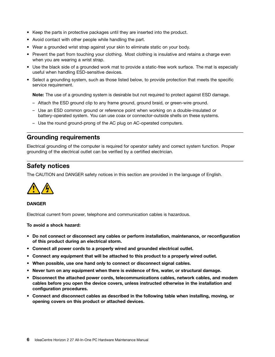 Grounding requirements, Safety notices | Lenovo Horizon 2 27 Table PC IdeaCentre User Manual | Page 12 / 49