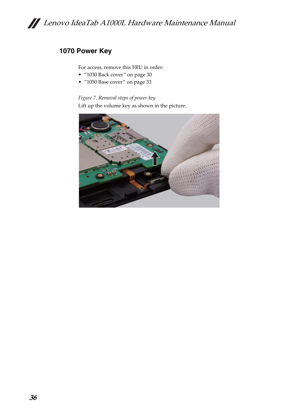 1070 power key, Lenovo ideatab a1000l hardware maintenance manual | Lenovo A1000L Tablet User Manual | Page 40 / 54