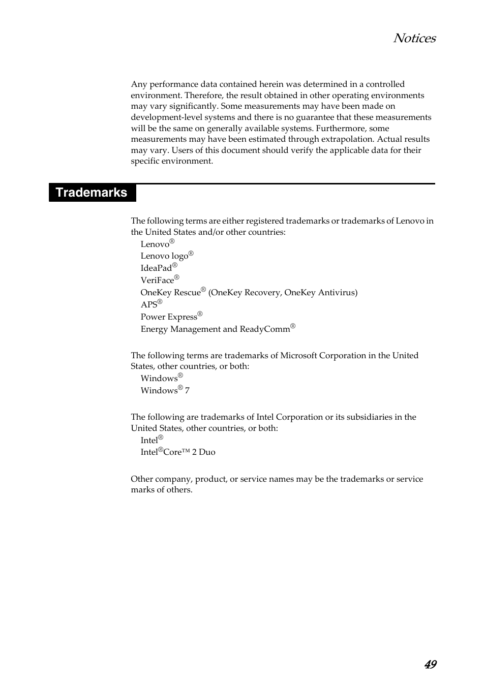 Trademarks, Notices | Lenovo A1000L Tablet User Manual | Page 53 / 54