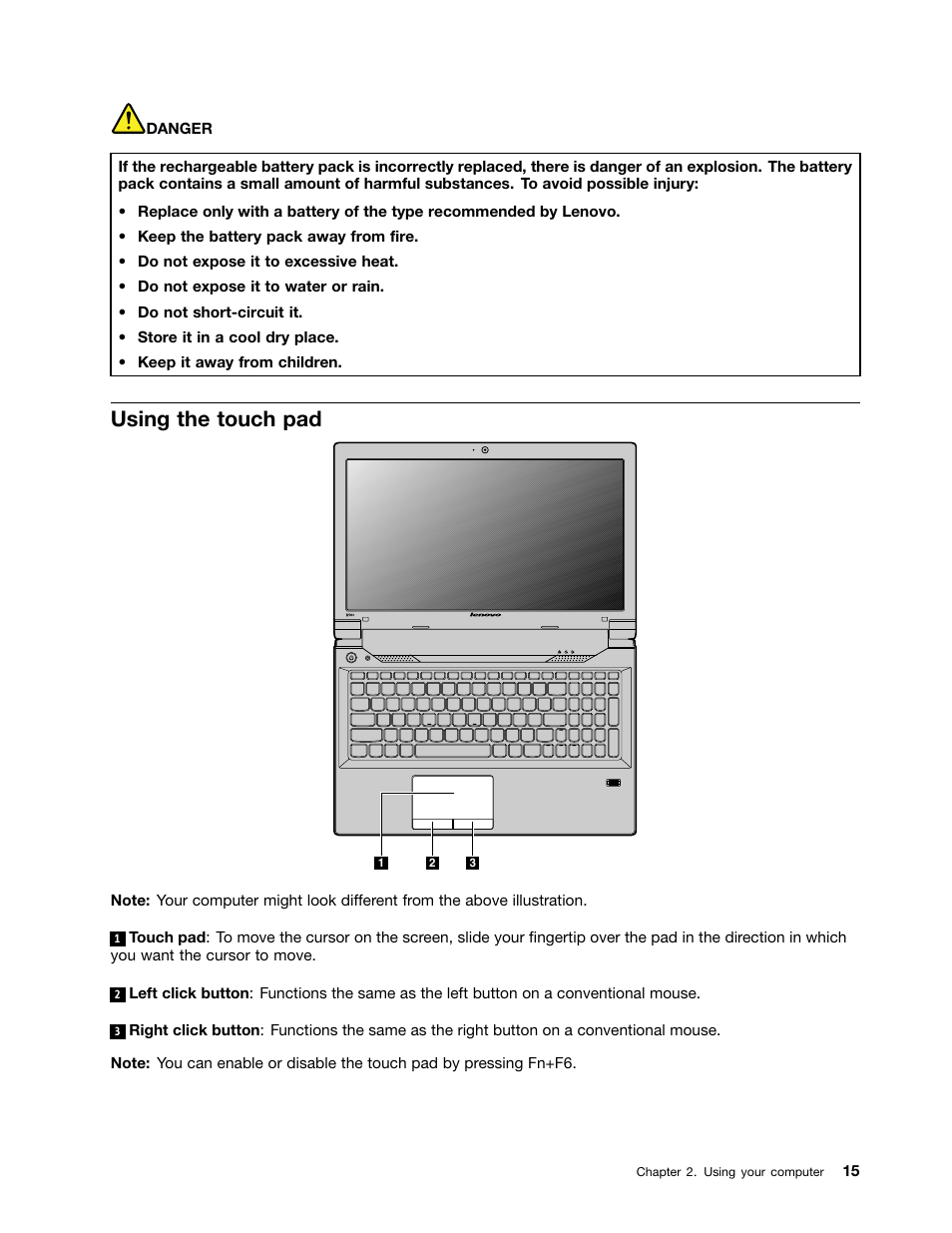 Using the touch pad | Lenovo B480 Notebook User Manual | Page 29 / 86