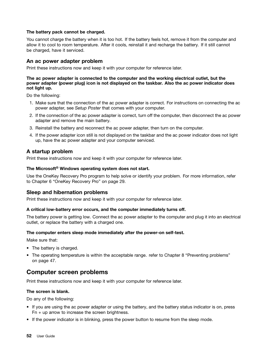 Computer screen problems | Lenovo B480 Notebook User Manual | Page 66 / 86