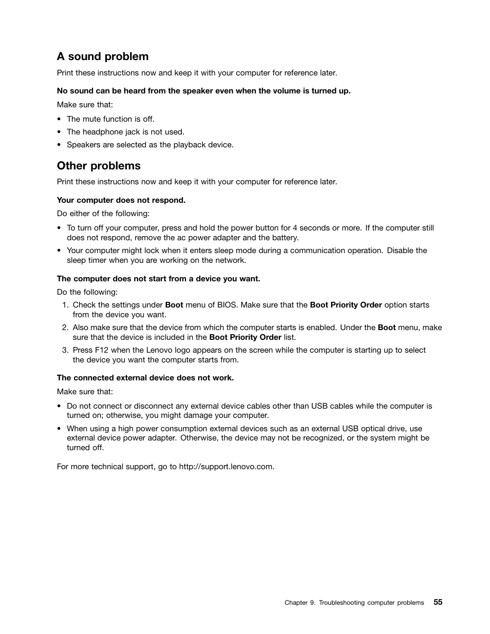 A sound problem, Other problems | Lenovo B480 Notebook User Manual | Page 69 / 86