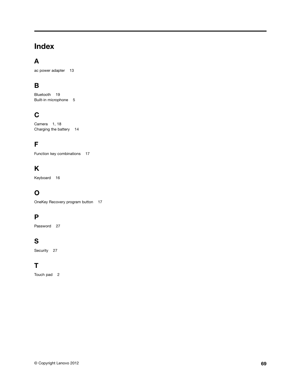 Index | Lenovo B480 Notebook User Manual | Page 83 / 86
