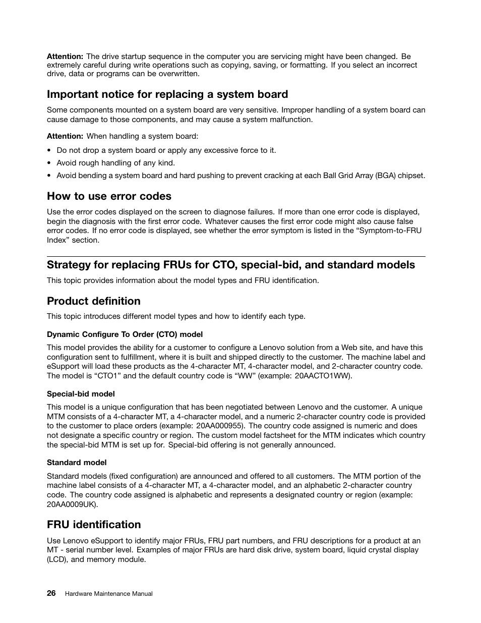 Important notice for replacing a system board, How to use error codes, Product definition | Fru identification | Lenovo ThinkPad E555 User Manual | Page 32 / 108