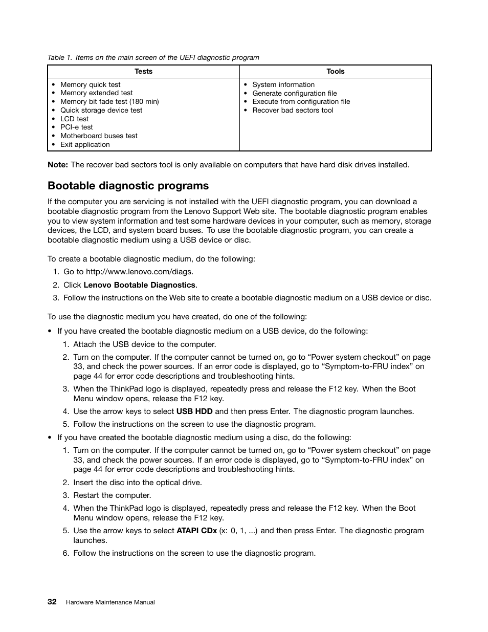 Bootable diagnostic programs | Lenovo ThinkPad E555 User Manual | Page 38 / 108